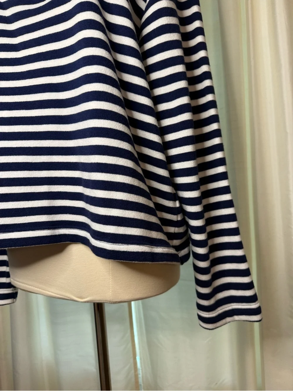 J. Crew Navy and White Striped Half-Zip Fleece Lined Sweatshirt- Large